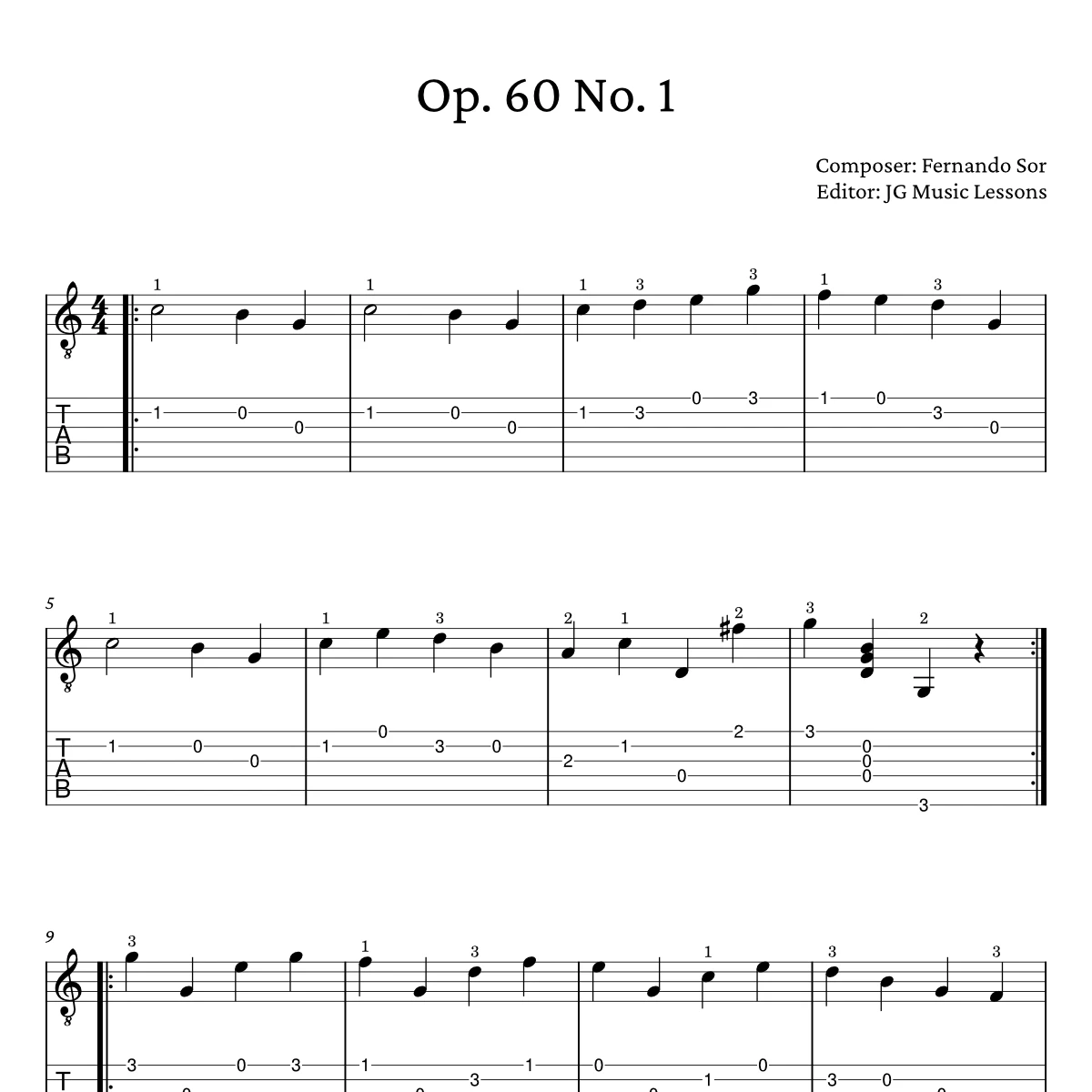 Op. 60 No. 1 - Fernando Sor guitar tabs preview .webp