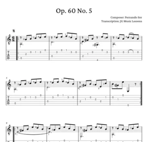 Op. 60 No. 5 - Fernando Sor guitar tabs banner