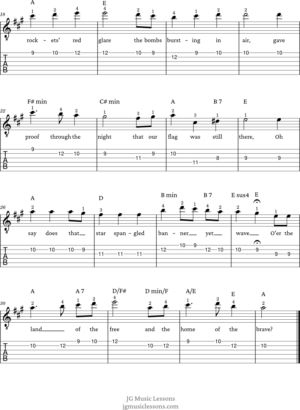 Star Spangled Banner - guitar tabs and chords - JG Music Lessons