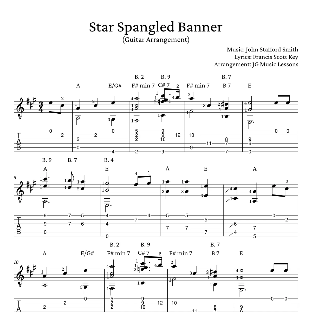 Star Spangled Banner - guitar tabs arrangement preview