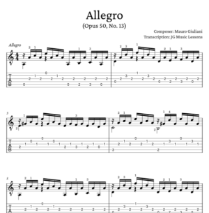 Allegro by Giuliani (Op 50 No 13) guitar tabs preview