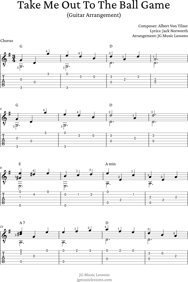 Take Me Out To The Ball Game guitar arrangement page 1