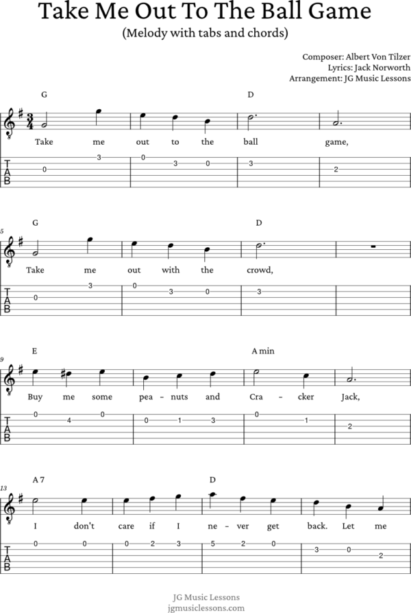 Take Me Out To The Ball Game (guitar tabs and chords) - JG Music Lessons