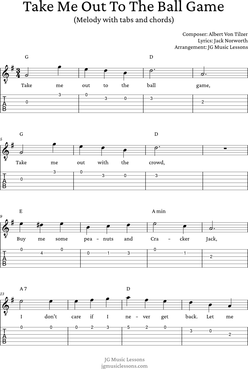 Take Me Out To The Ball Game - melody and chords page 1