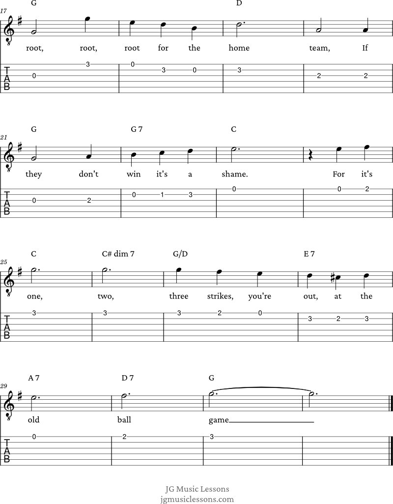 Take Me Out To The Ball Game - melody and chords page 2