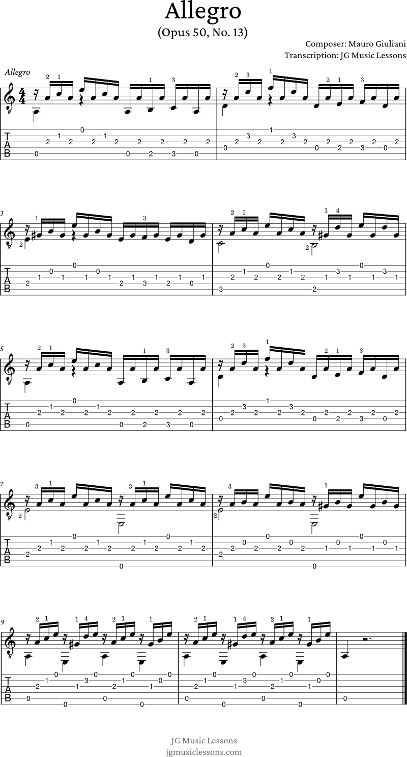 Allegro by Giuliani (Op 50 No 13) guitar tabs