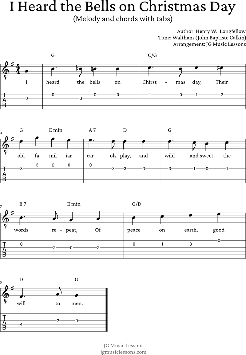 I Heard the Bells on Christmas Day guitar tabs