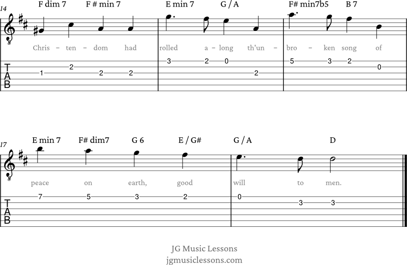 I Heard the Bells on Christmas Day - melody and chords page 2