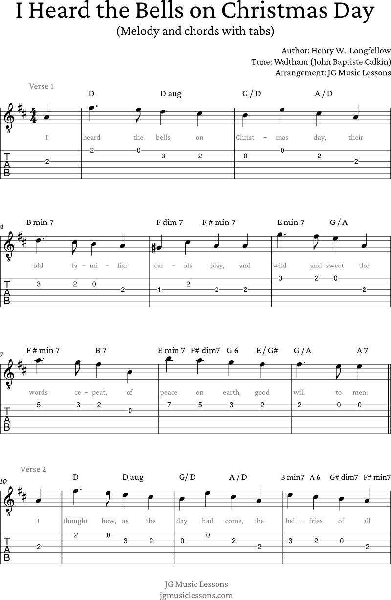 I Heard the Bells on Christmas Day - melody and chords pg 1