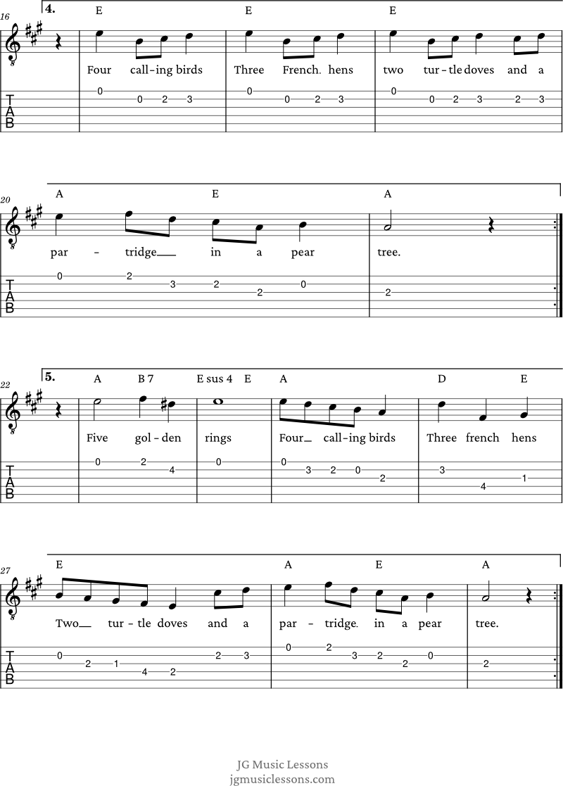 The Twelve Days of Christmas melody and chords page 2