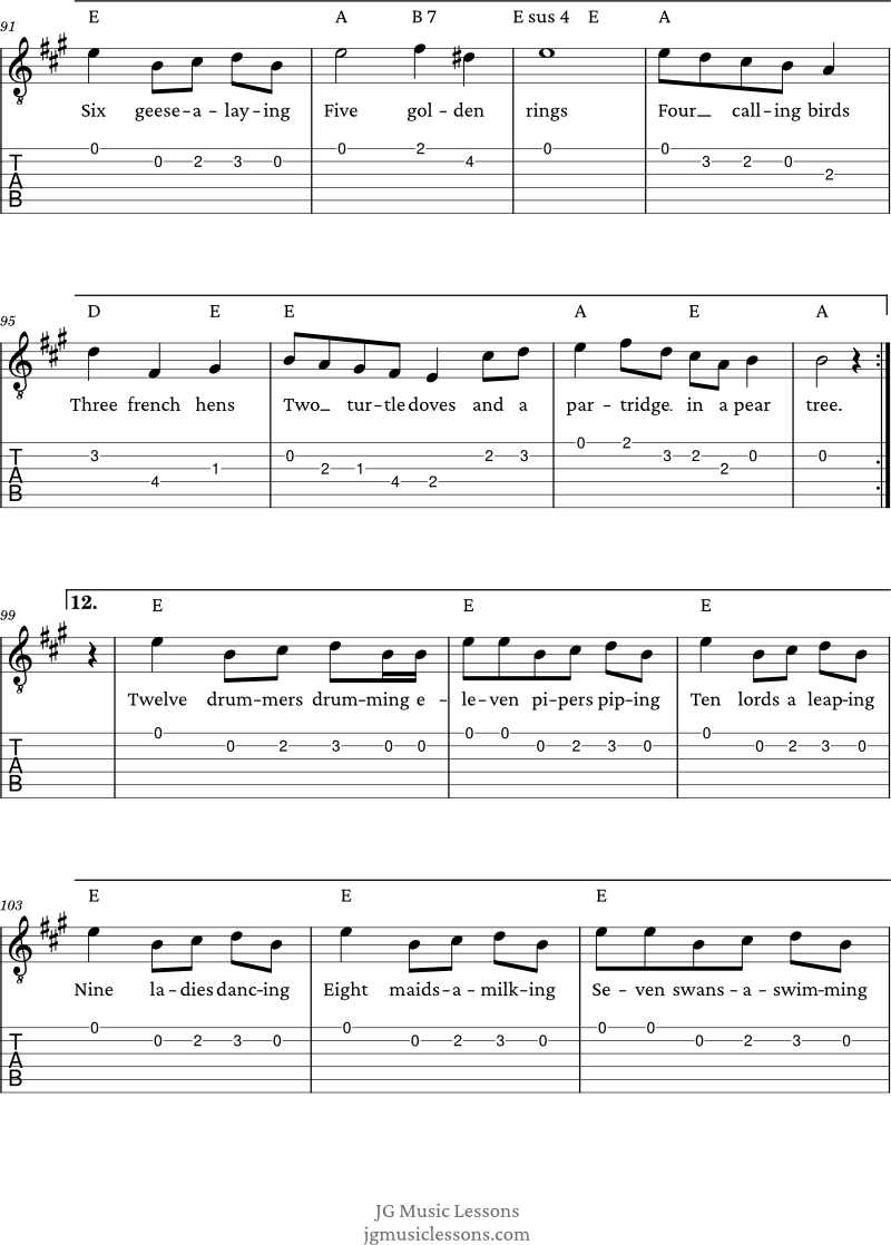 The Twelve Days of Christmas melody and chords page 7