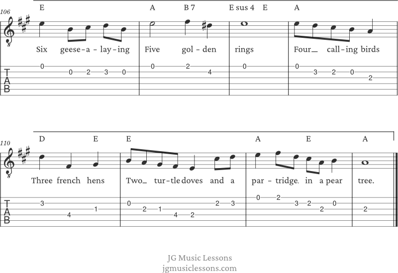 The Twelve Days of Christmas melody and chords page 8