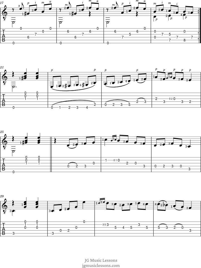 Malaguena by Tarrega guitar tabs 2