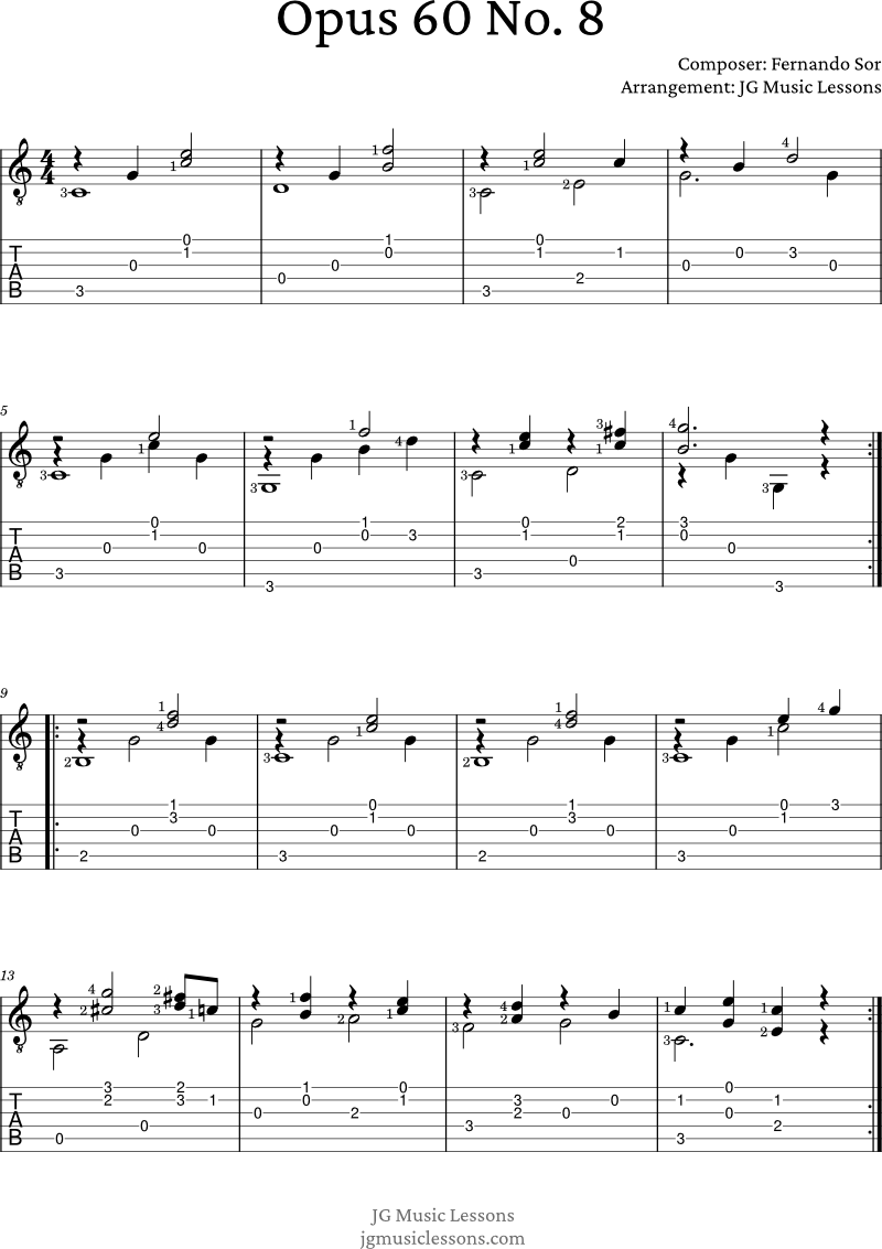 Opus 60 No. 8 by Sor guitar tabs