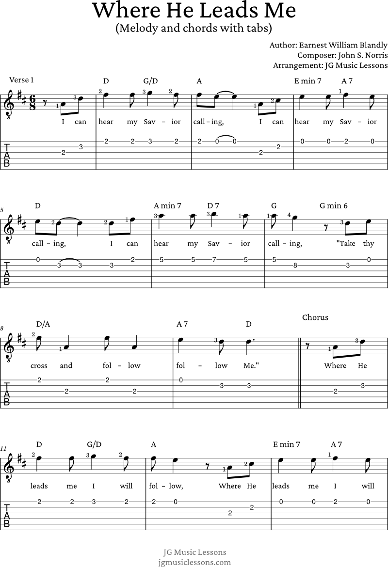 Where He Leads Me melody and chords 1