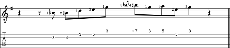 G Major blues scale notation lick 1