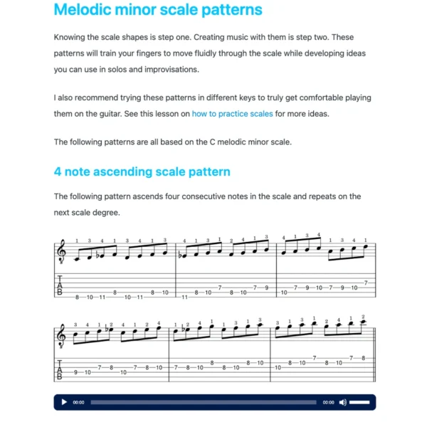 Melodic Minor Scale for Guitar - Lesson PDF - JG Music Lessons