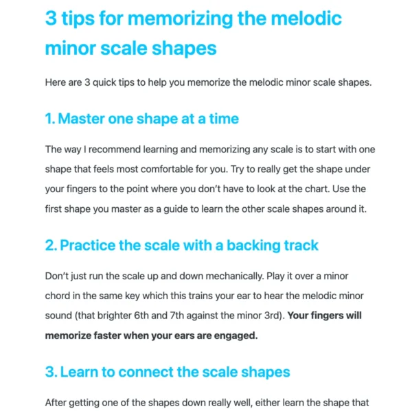 Melodic Minor Scale for Guitar - Lesson PDF - JG Music Lessons