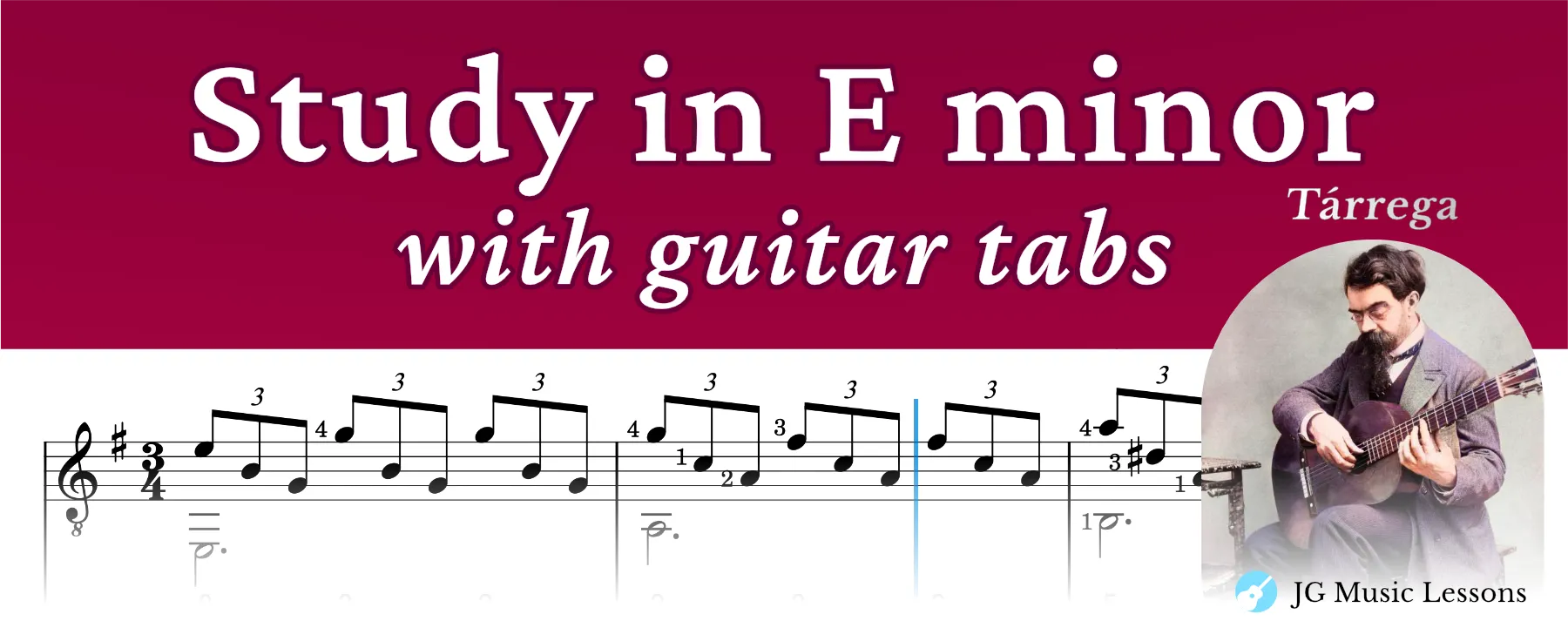 Study in E minor Tarrega guitar tabs banner site