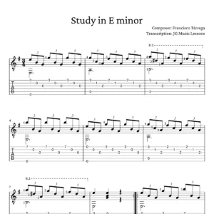 Study in E minor - Tarrega guitar tabs preview