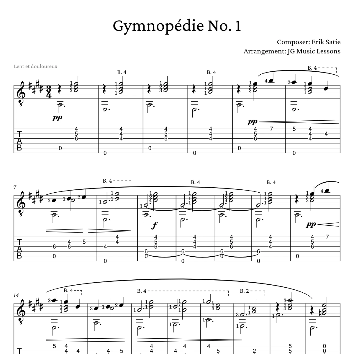Gymnopedie 1 by Erik Satie guitar tabs preview