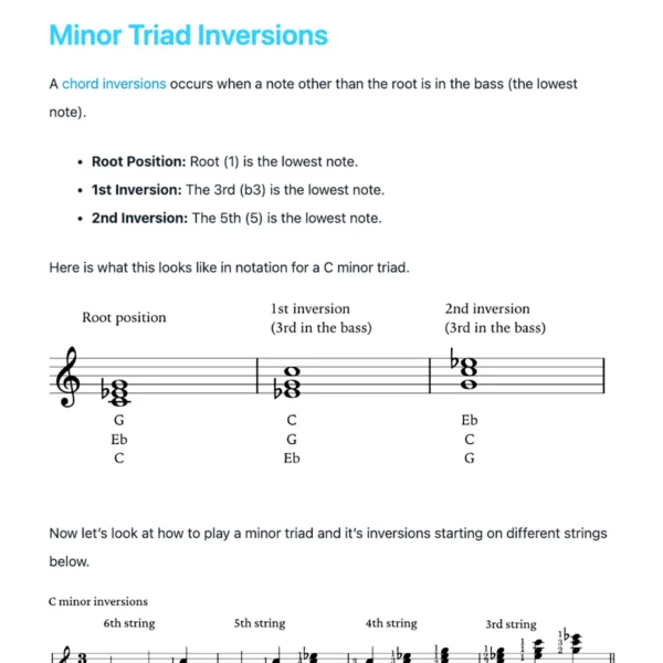 How to play Minor Triads on Guitar - Lesson PDF - JG Music Lessons