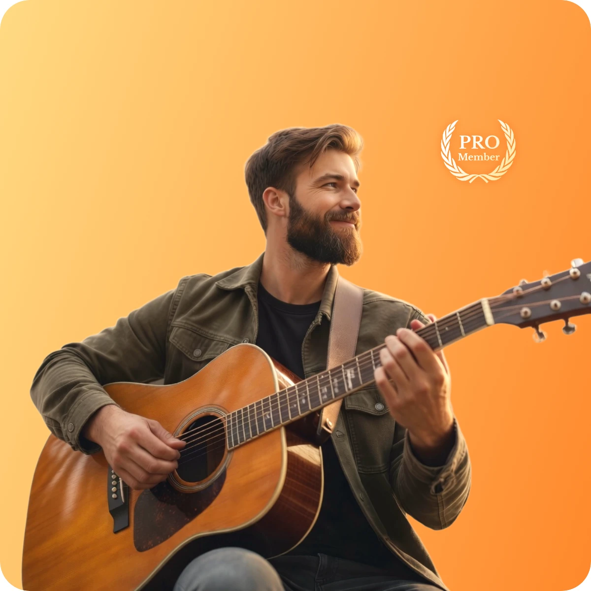 Guitarist holding an acoustic guitar