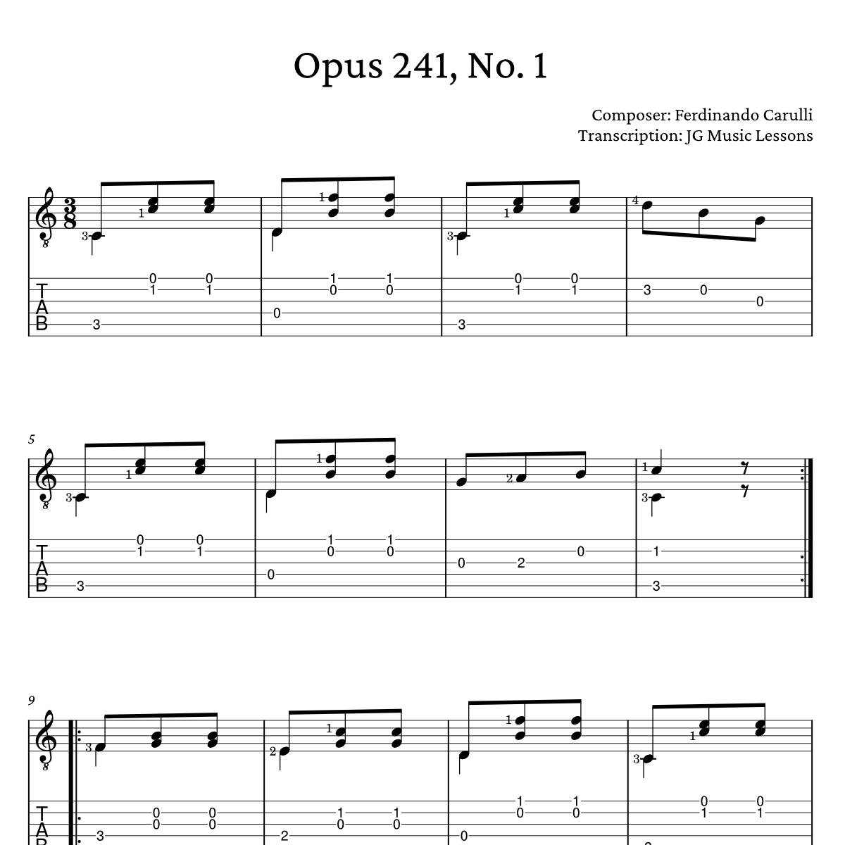 Carulli Opus 241 No. 1 guitar tabs preview