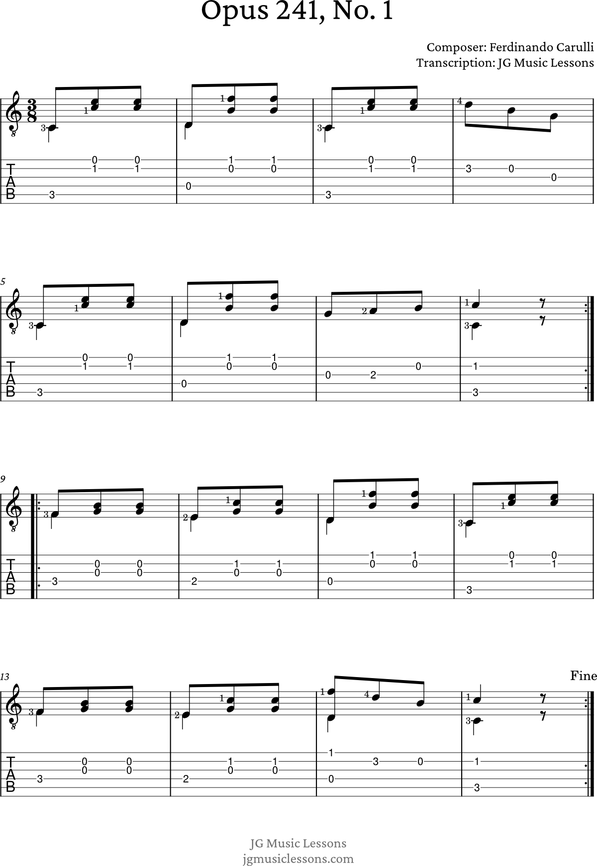 Carulli Opus 241 No. 1 tabs pg 1