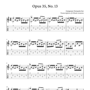 Sor Opus 35 No. 13 guitar tabs banner WC