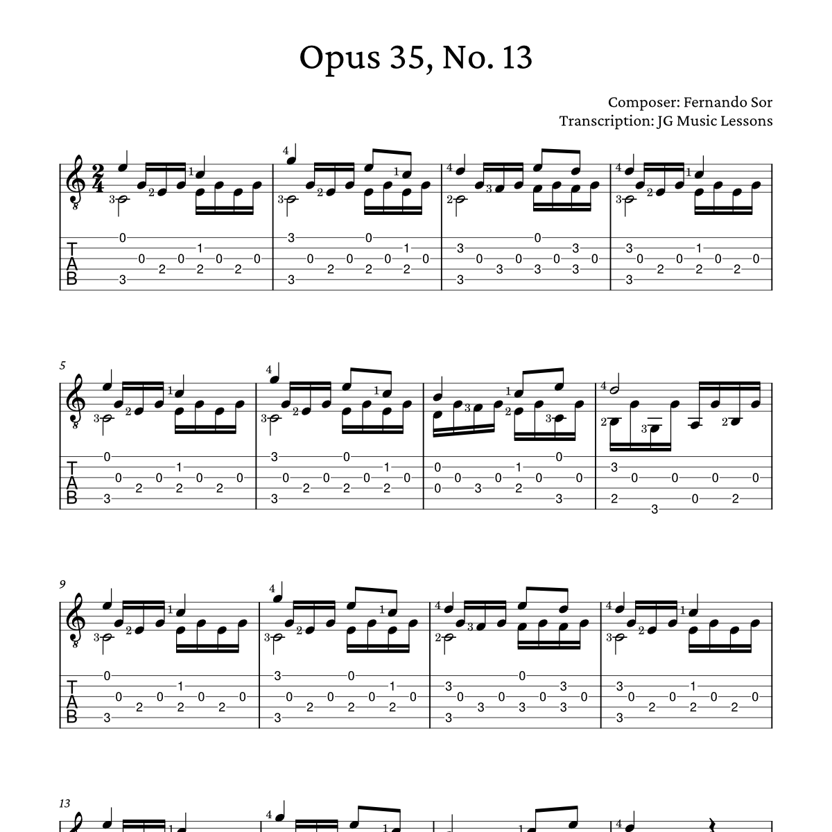 Sor Opus 35 No. 13 guitar tabs banner WC