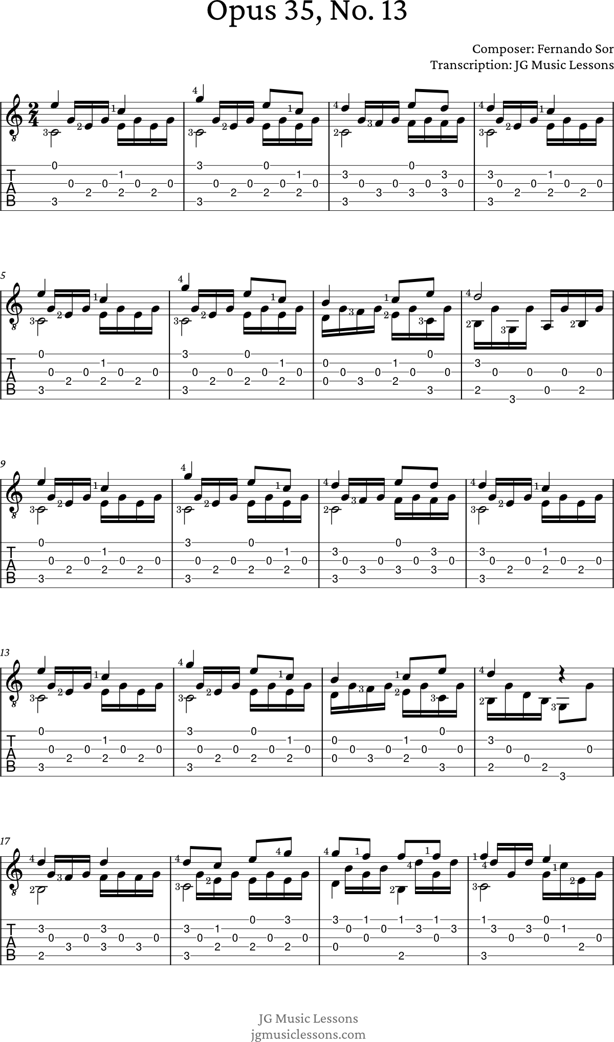 Sor Opus 35 No. 13 guitar tabs page 1