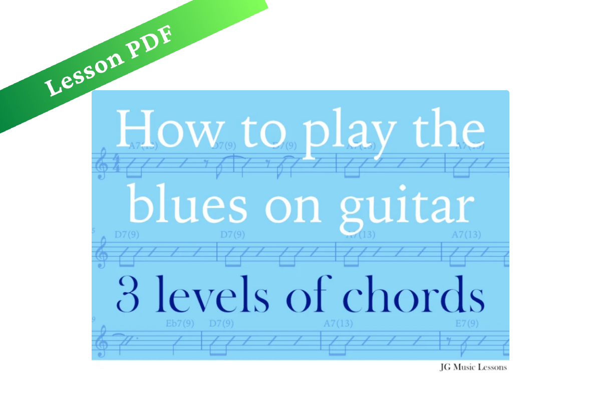 How to play a 12 bar blues on guitar – 3 levels of chords – Lesson PDF